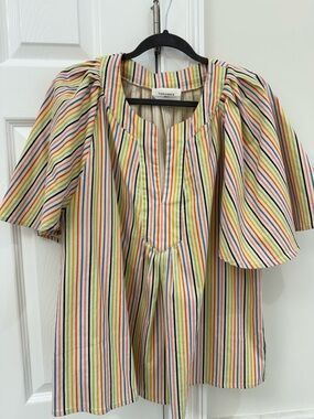 Pomander Place Cream Top with Multicolor Stripes